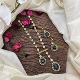 Vriksham Oval And Square AD Stone Pendant Short Neckpiece-Green-G16282